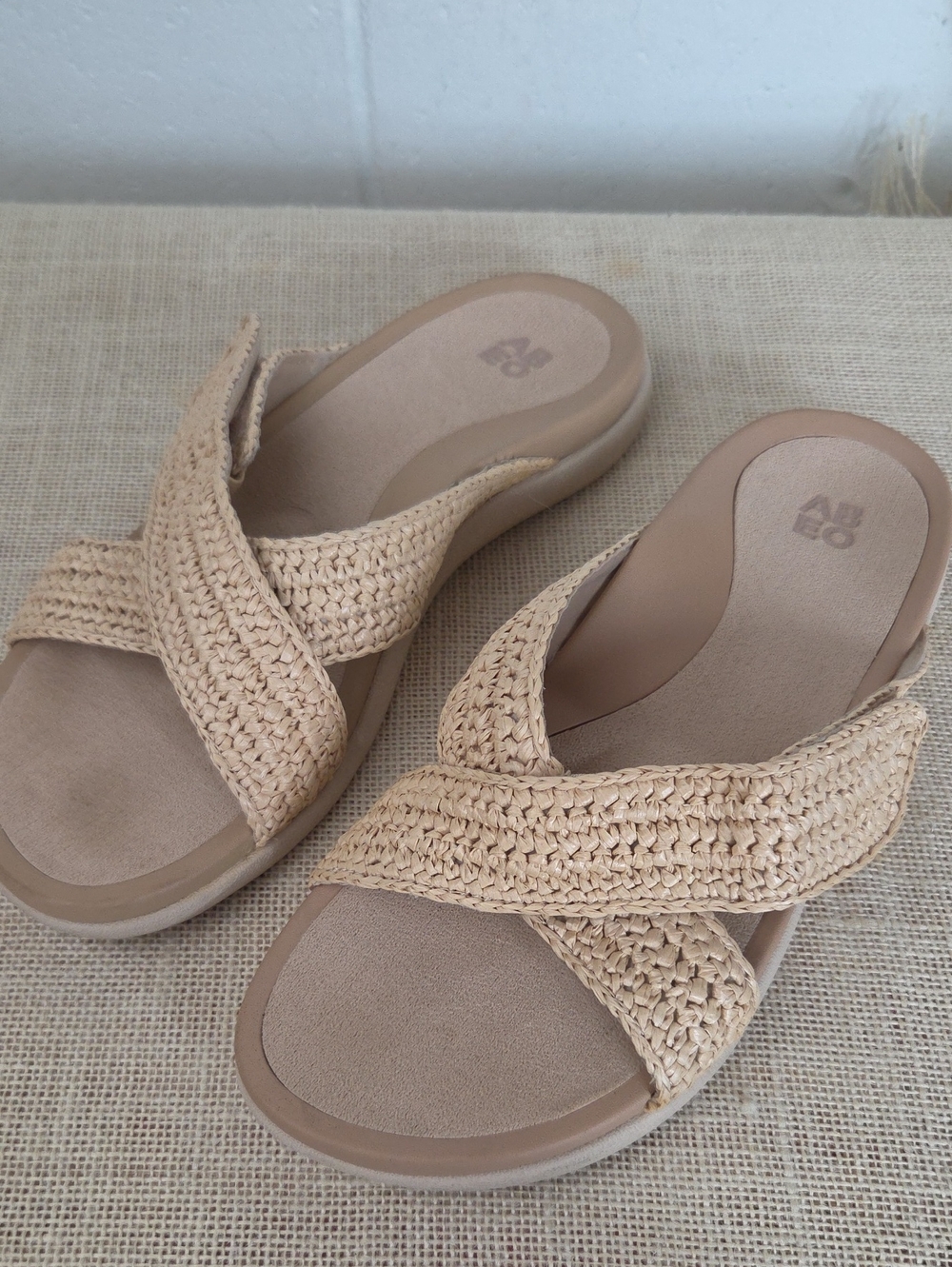 ABEO Laguna slide Beige Braided Beach Slide Sandals Sz7.5